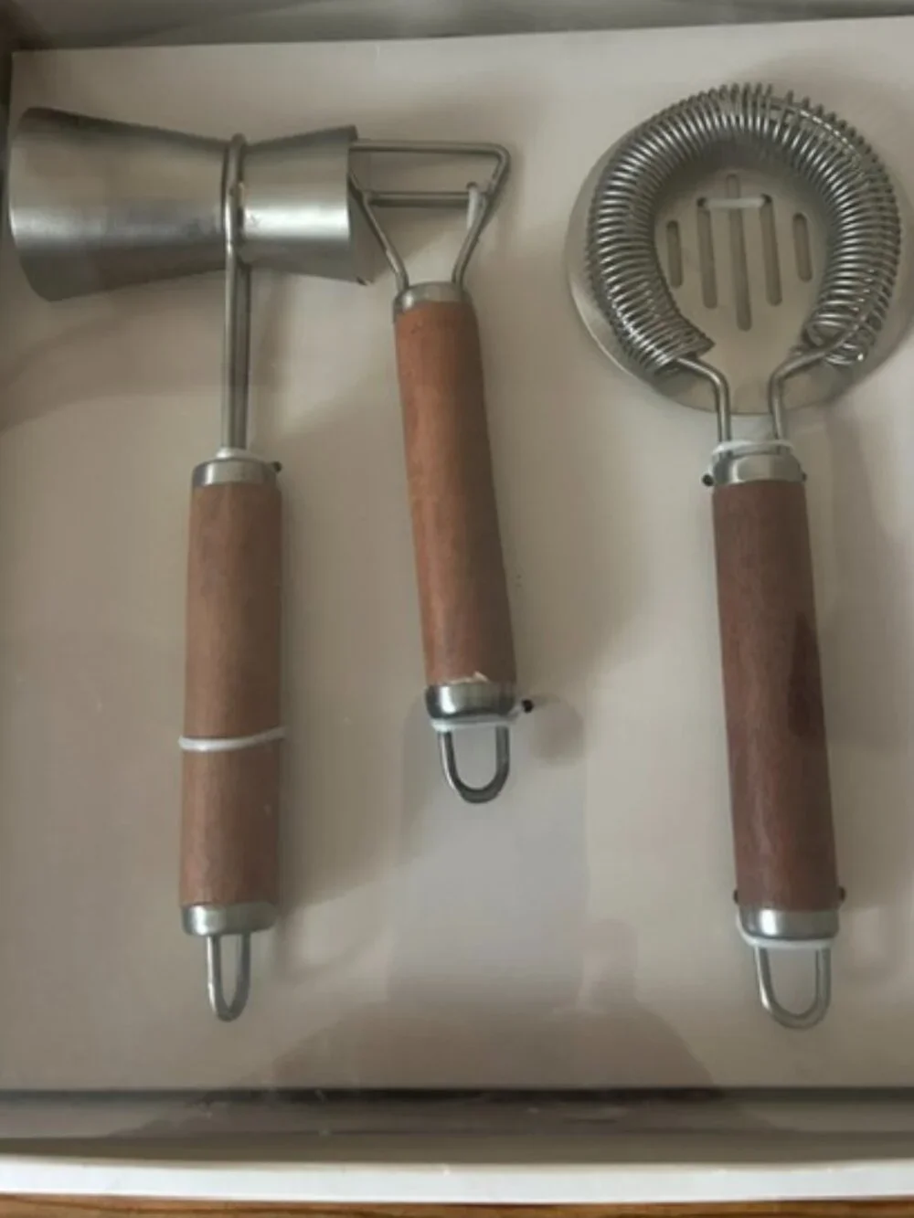 Project 62 Barware Tool Set Stainless Steel and Wood Bar Set Jigger Strainer-NWT